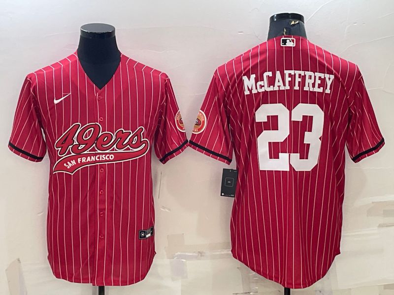 Men San Francisco 49ers #23 Mccaffrey Red stripe 2022 Nike Co branded NFL Jersey